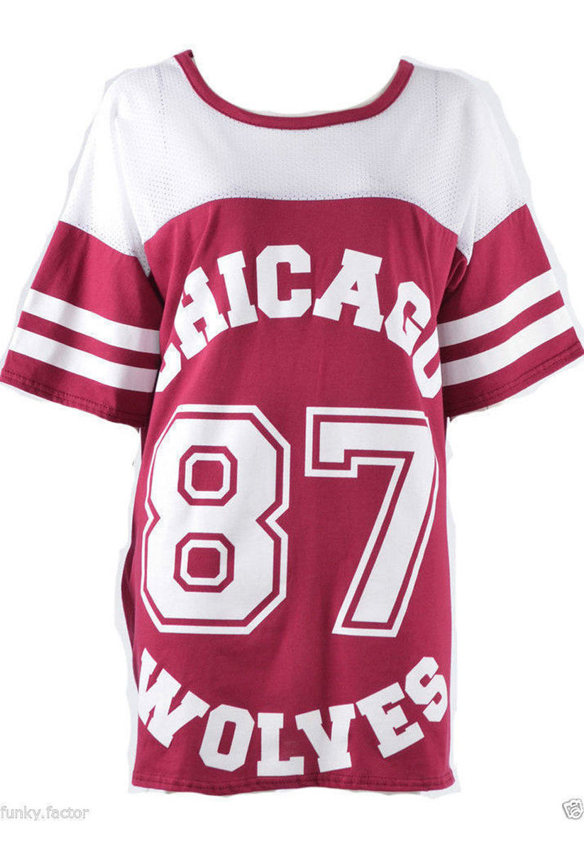 Chicago 87 Wolves Varsity Mesh Oversize T Shirt Top Chicago 87 Wolves Varsity Mesh Oversize T Shirt Top
