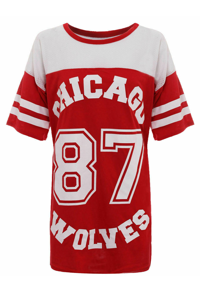 Chicago 87 Wolves Varsity Mesh Oversize T Shirt Top Chicago 87 Wolves Varsity Mesh Oversize T Shirt Top