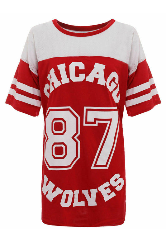 Chicago 87 Wolves Varsity Mesh Oversize T Shirt Top