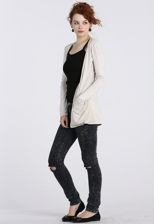 Stone Boyfriend Pocket Cardigan
