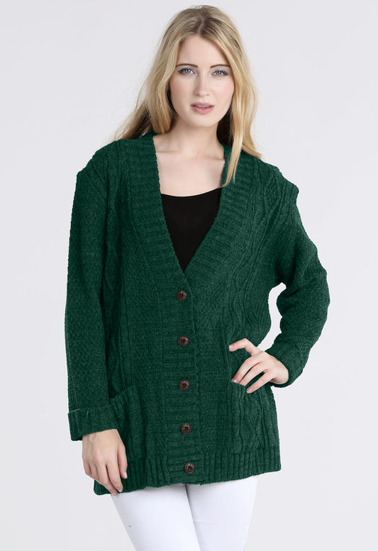 Bottle Green Cable Knit Pocket Cardigan
