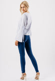 Blue Stripe V Neck Tie Fasten Flare Sleeve Top Blue Stripe V Neck Tie Fasten Flare Sleeve Top