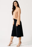 Nude Flared Long Sleeve Cross Neck Blouse Nude Flared Long Sleeve Cross Neck Blouse