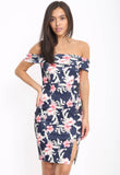 Navy Floral Print Bardot Bodycon Mini Dress Navy Floral Print Bardot Bodycon Mini Dress