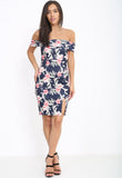 Navy Floral Print Bardot Bodycon Mini Dress Navy Floral Print Bardot Bodycon Mini Dress