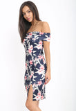 Navy Floral Print Bardot Bodycon Mini Dress Navy Floral Print Bardot Bodycon Mini Dress