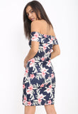 Navy Floral Print Bardot Bodycon Mini Dress Navy Floral Print Bardot Bodycon Mini Dress