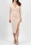 Nude Choker Assymetric Wrap Midi Dress Nude Choker Assymetric Wrap Midi Dress