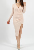 Nude Choker Assymetric Wrap Midi Dress Nude Choker Assymetric Wrap Midi Dress