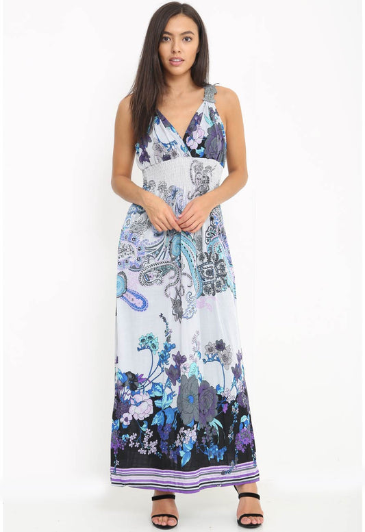 Purple Paisley Print Maxidress With Mesh Back