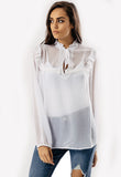 White Tie Neck Long Sleeve Blouse White Tie Neck Long Sleeve Blouse