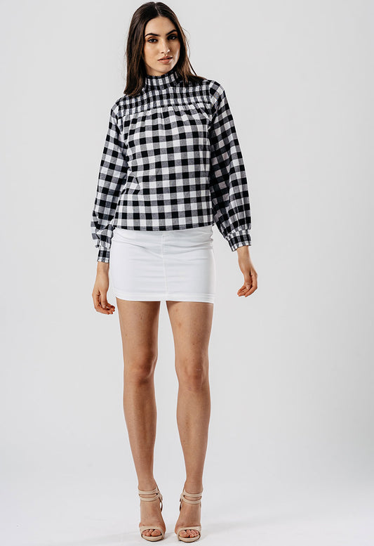 Monochrome High Neck Check Top