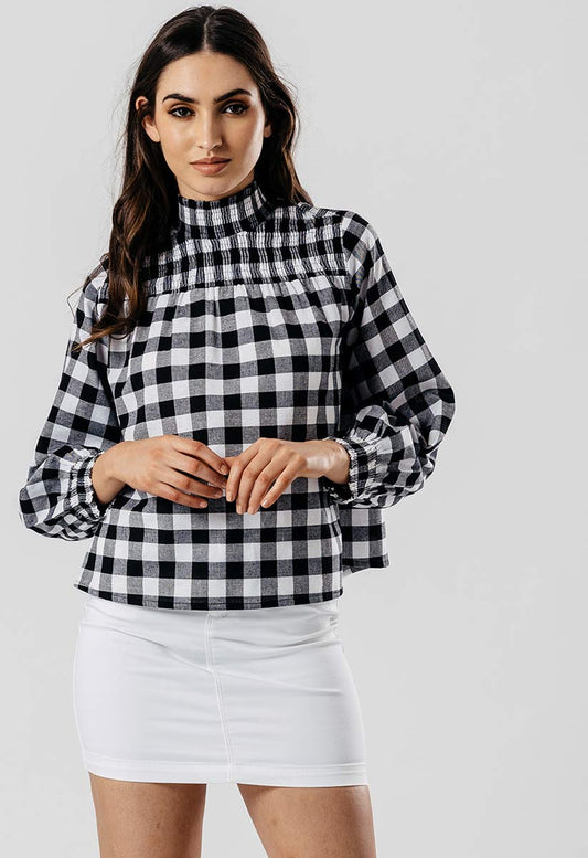 Monochrome High Neck Check Top