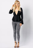 Flute Sleeve Plunge V Neck Ruffle Top in Black Flute Sleeve Plunge V Neck Ruffle Top in Black