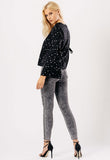 Black All Star V Neck Tie Fasten Flare Sleeve Top Black All Star V Neck Tie Fasten Flare Sleeve Top