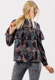 Black Printed High Neck Ruffle Blouse Black Printed High Neck Ruffle Blouse