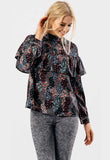 Black Printed High Neck Ruffle Blouse Black Printed High Neck Ruffle Blouse