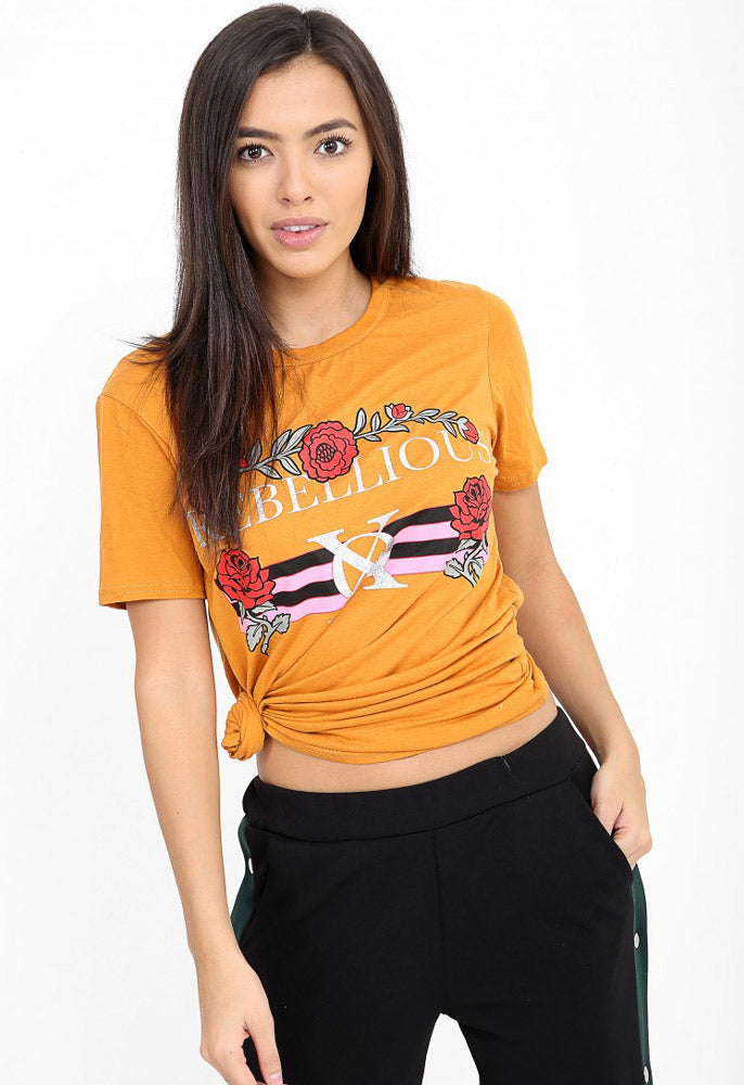 Mustard Rebellious Slogan Printed T Shirt Mustard Rebellious Slogan Printed T Shirt