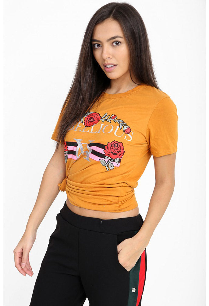 Mustard Rebellious Slogan Printed T Shirt Mustard Rebellious Slogan Printed T Shirt