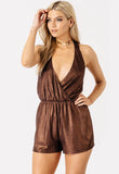 Bronze Plunge Halterneck Wrap Playsuit Bronze Plunge Halterneck Wrap Playsuit