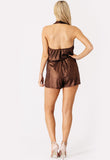 Bronze Plunge Halterneck Wrap Playsuit Bronze Plunge Halterneck Wrap Playsuit
