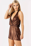 Bronze Plunge Halterneck Wrap Playsuit Bronze Plunge Halterneck Wrap Playsuit