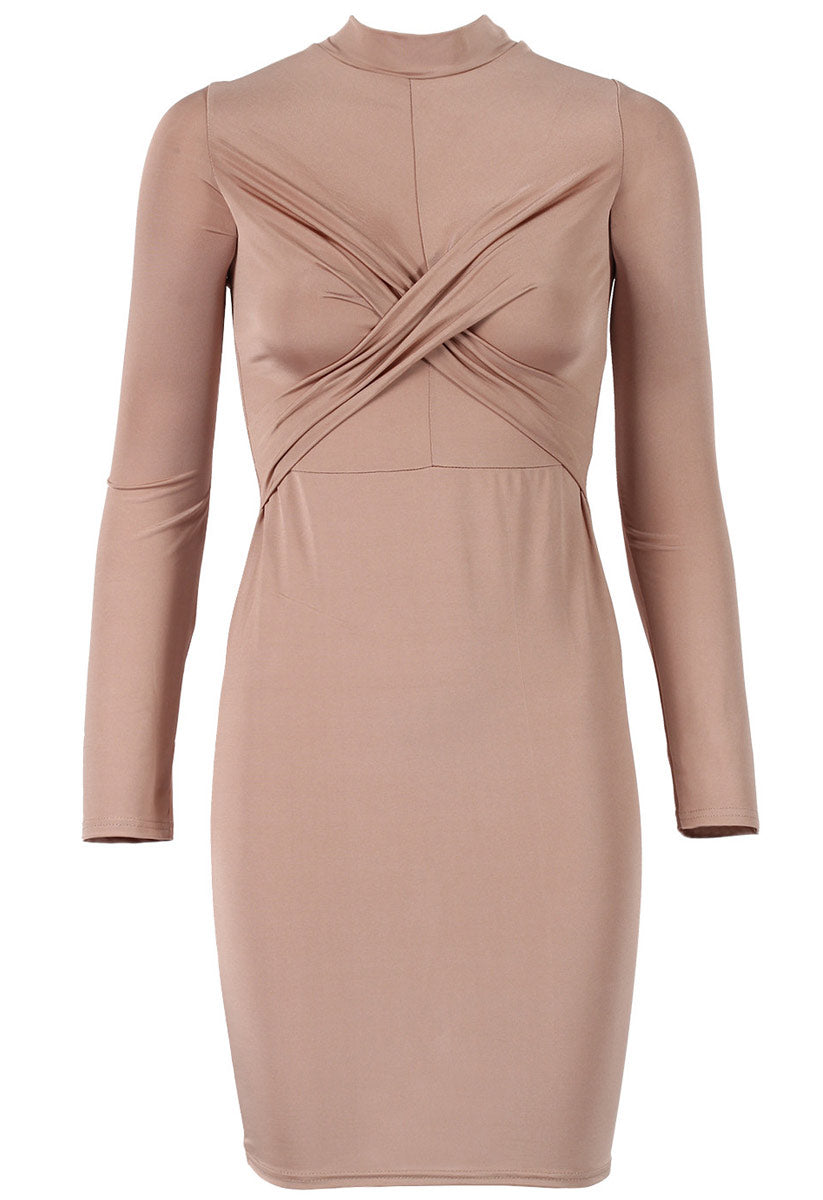 Rose Slinky Cross Mini Bodycon Dress Rose Slinky Cross Mini Bodycon Dress