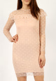 Nude Polka Dot Mesh Frill Mini Bodycon Dress Nude Polka Dot Mesh Frill Mini Bodycon Dress