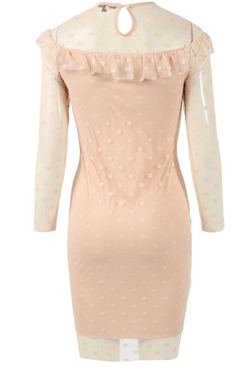 Nude Polka Dot Mesh Frill Mini Bodycon Dress Nude Polka Dot Mesh Frill Mini Bodycon Dress