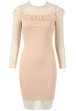 Nude Polka Dot Mesh Frill Mini Bodycon Dress Nude Polka Dot Mesh Frill Mini Bodycon Dress