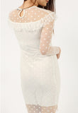 Ivory Polka Dot Mesh Frill Midi Bodycon Dress Ivory Polka Dot Mesh Frill Midi Bodycon Dress