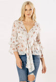 Cream Floral Front Tie Blouse Cream Floral Front Tie Blouse
