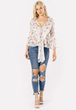 Cream Floral Front Tie Blouse Cream Floral Front Tie Blouse