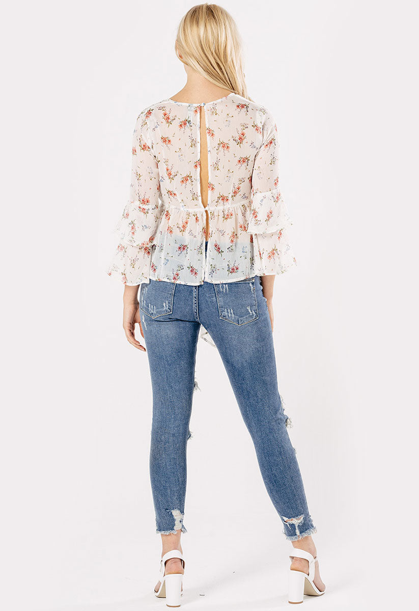 Cream Floral Front Tie Blouse Cream Floral Front Tie Blouse