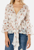Cream Floral Front Tie Blouse Cream Floral Front Tie Blouse