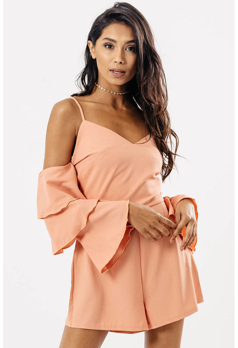 Blush Cold Shoulder Tier Sleeve Playsuit Blush Cold Shoulder Tier Sleeve Playsuit