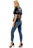 Black Floral Button Up Tea Blouse Top Black Floral Button Up Tea Blouse Top