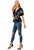 Black Floral Button Up Tea Blouse Top Black Floral Button Up Tea Blouse Top