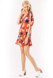 Red Floral Printed V Neck Tea Mini Dress Red Floral Printed V Neck Tea Mini Dress