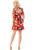 Red Floral Printed V Neck Tea Mini Dress Red Floral Printed V Neck Tea Mini Dress