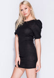 Black Puffed Sleeve Rib Knit Mini Dress Black Puffed Sleeve Rib Knit Mini Dress
