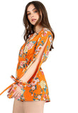 Orange Floral Self Tie Sleeve Playsuit Orange Floral Self Tie Sleeve Playsuit