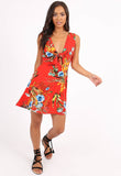 Red Abstract Floral Plunge Neck Mini Dress Red Abstract Floral Plunge Neck Mini Dress
