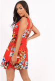Red Abstract Floral Plunge Neck Mini Dress Red Abstract Floral Plunge Neck Mini Dress