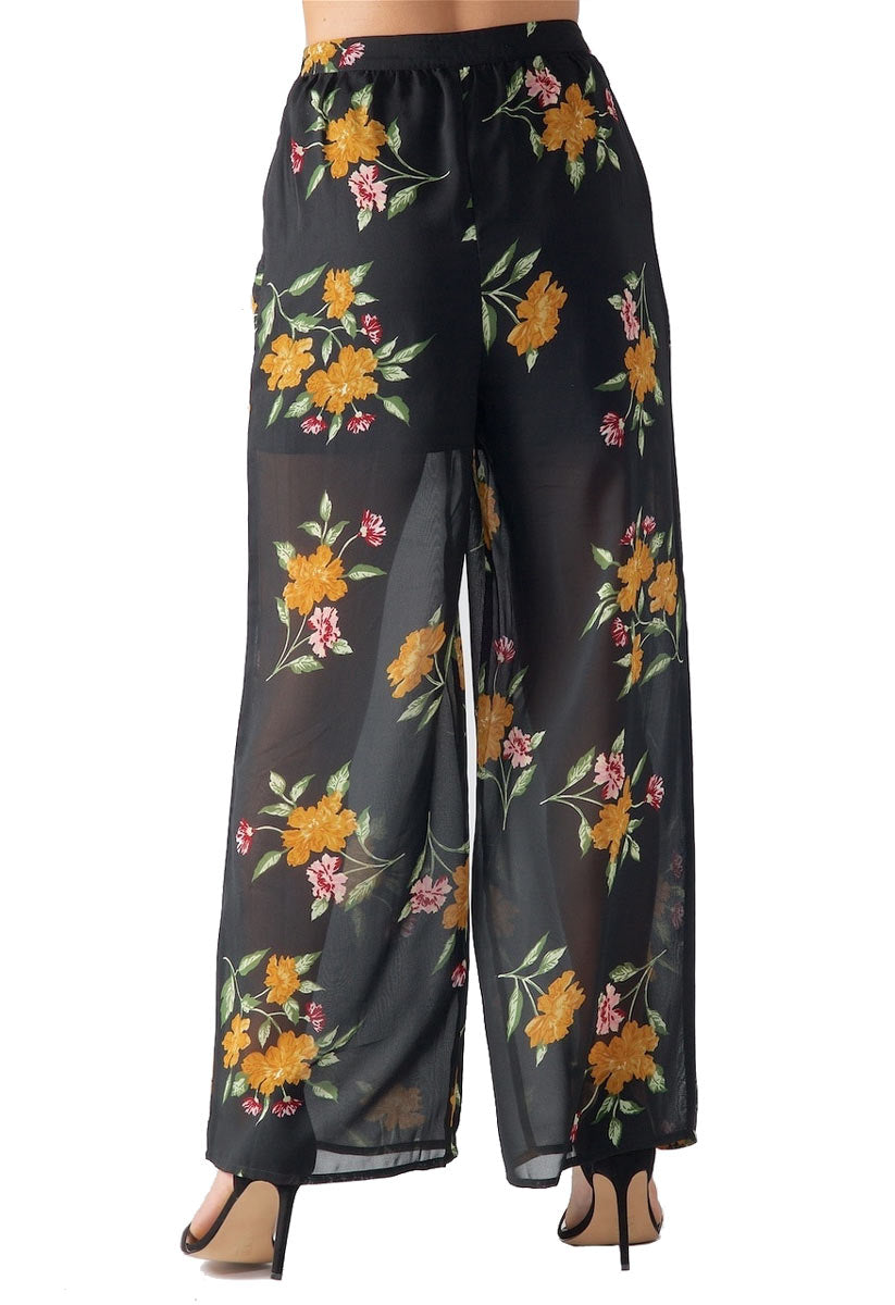 Black Floral Wide Leg Trousers Black Floral Wide Leg Trousers