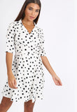 White Polkadot Rever Collar Wrap Mini Dress White Polkadot Rever Collar Wrap Mini Dress