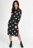 Black Polka Dot Button Down Midi Shirt Dress Black Polka Dot Button Down Midi Shirt Dress