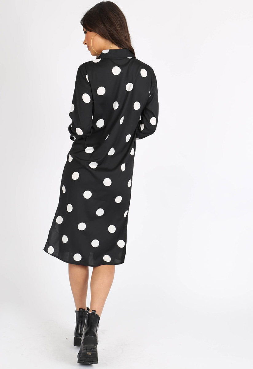 Black Polka Dot Button Down Midi Shirt Dress Black Polka Dot Button Down Midi Shirt Dress