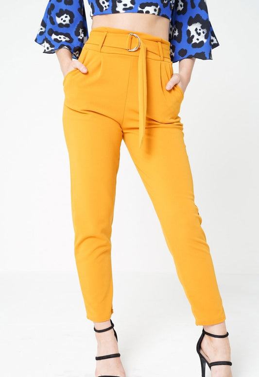 Mustard Trousers With Adjustable Buckle Belt