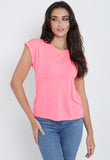Coral Dip Hem Turn Up Sleeve Tee Coral Dip Hem Turn Up Sleeve Tee